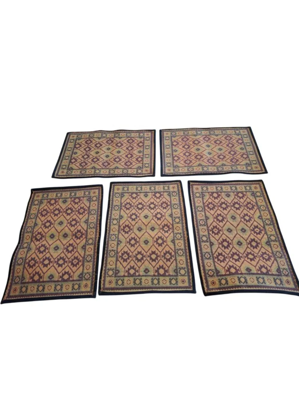 Vintage Southwestern Aztec Woven Tapestry Placemats Set of 5 Boho